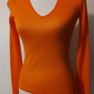 RALPH LAUREN Black Label Orange 100% Cashmere Pullover Top Lt Weight Sweater XS